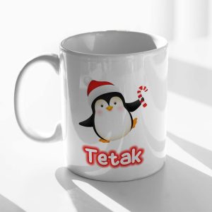 Božična Personalizirana ŠALICA Pingvin Sa Božičnim Ukrasom Candy Stick