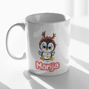 Božična Personalizirana ŠALICA Mali Pingvin Sa Kapom U Lampicama