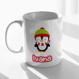 Božična Personalizirana ŠALICA Pingvin Sa Kapom I Šalom